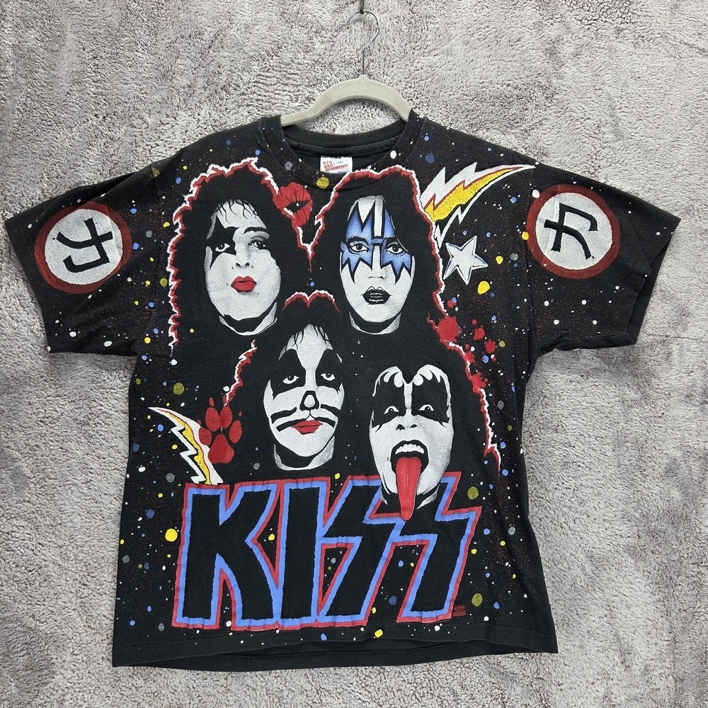 Vintage KISS Shirt L Chikara All Over Print Ultraweight Single Stitch T-shirt